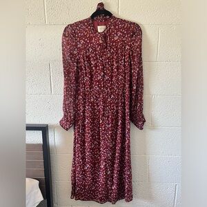 Sezane Alix Burgundy Floral Midi Dress EU size 34 US XS/ 2